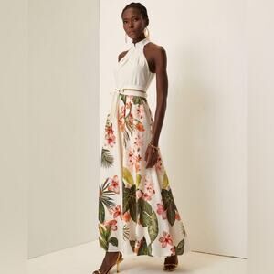 FEHAUTE Floral Maxi Dress in Cream Size 4 NWT *no belt